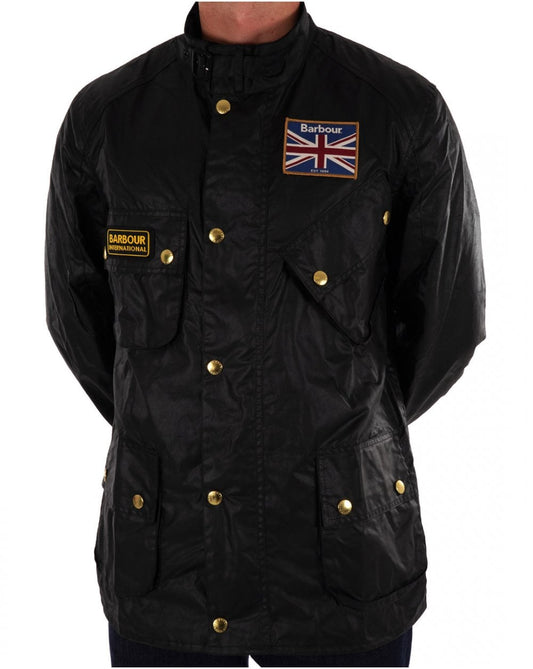 Barbour International Barbour Union Jack Wachsjacke Schwarz
