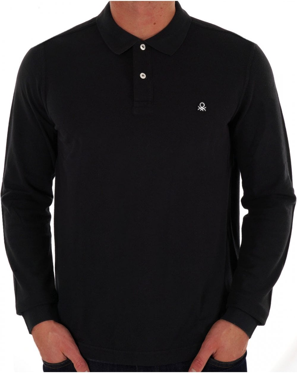 Benetton Langarm-Poloshirt Schwarz