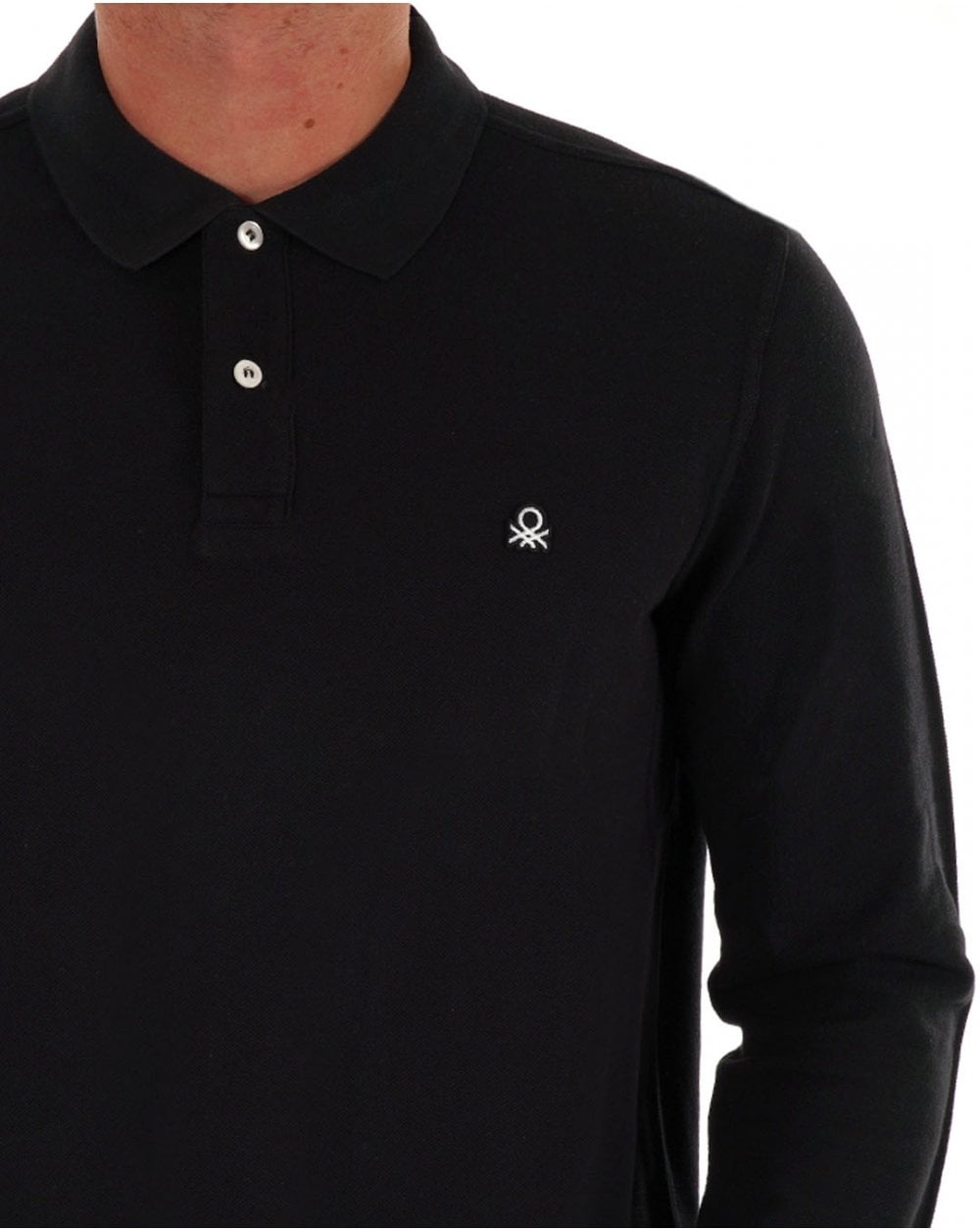 Benetton Langarm-Poloshirt Schwarz