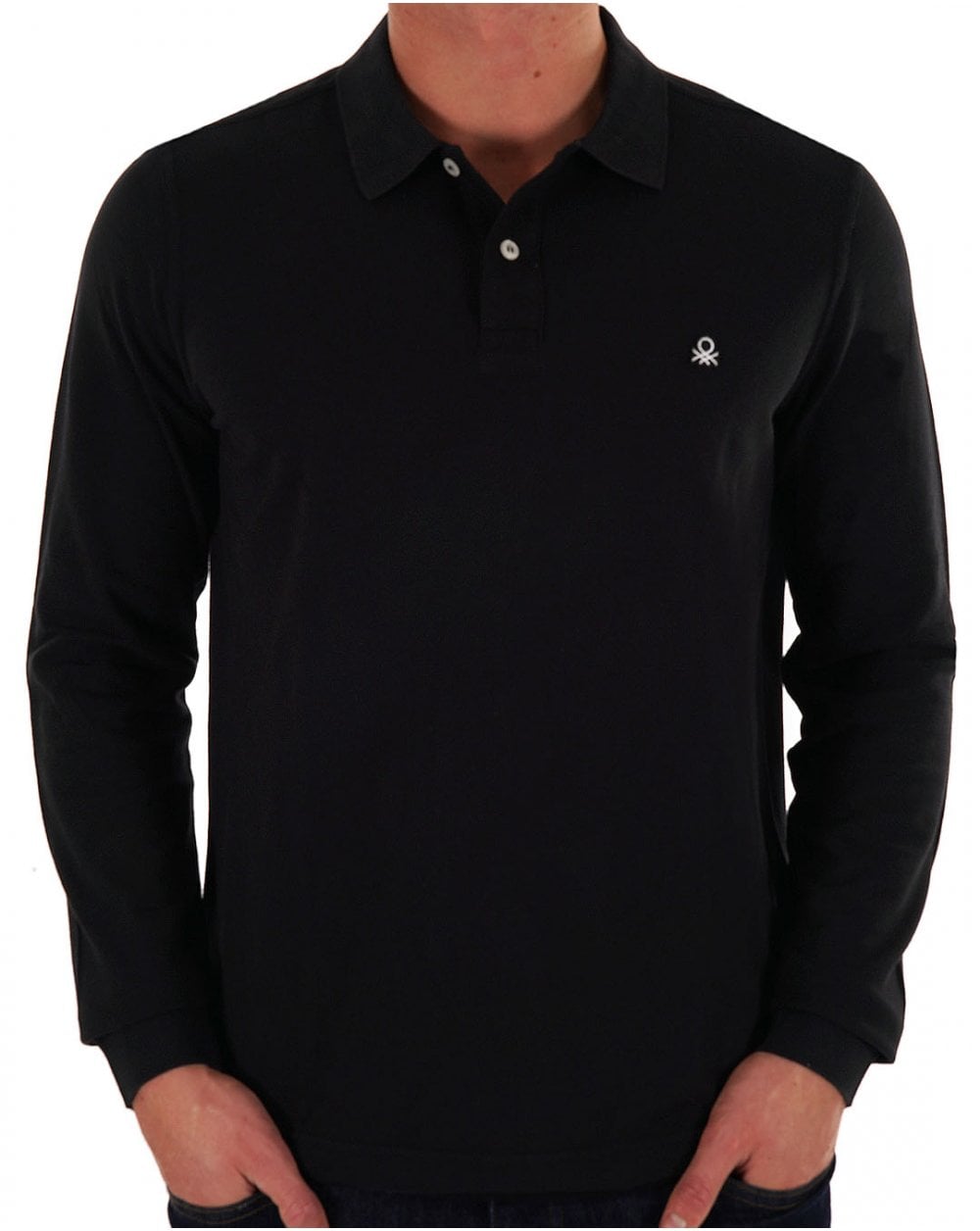 Benetton Langarm-Poloshirt Schwarz
