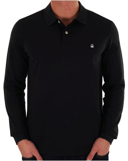 Benetton Langarm-Poloshirt Schwarz