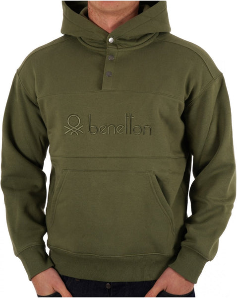 Benetton Large Logo Hooded Sweatshirt Khaki Green