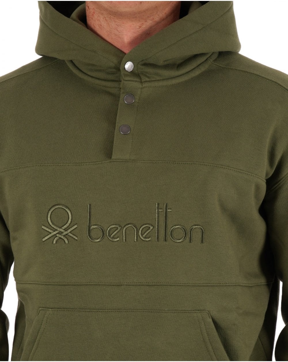 Benetton Large Logo Hooded Sweatshirt Khaki Green