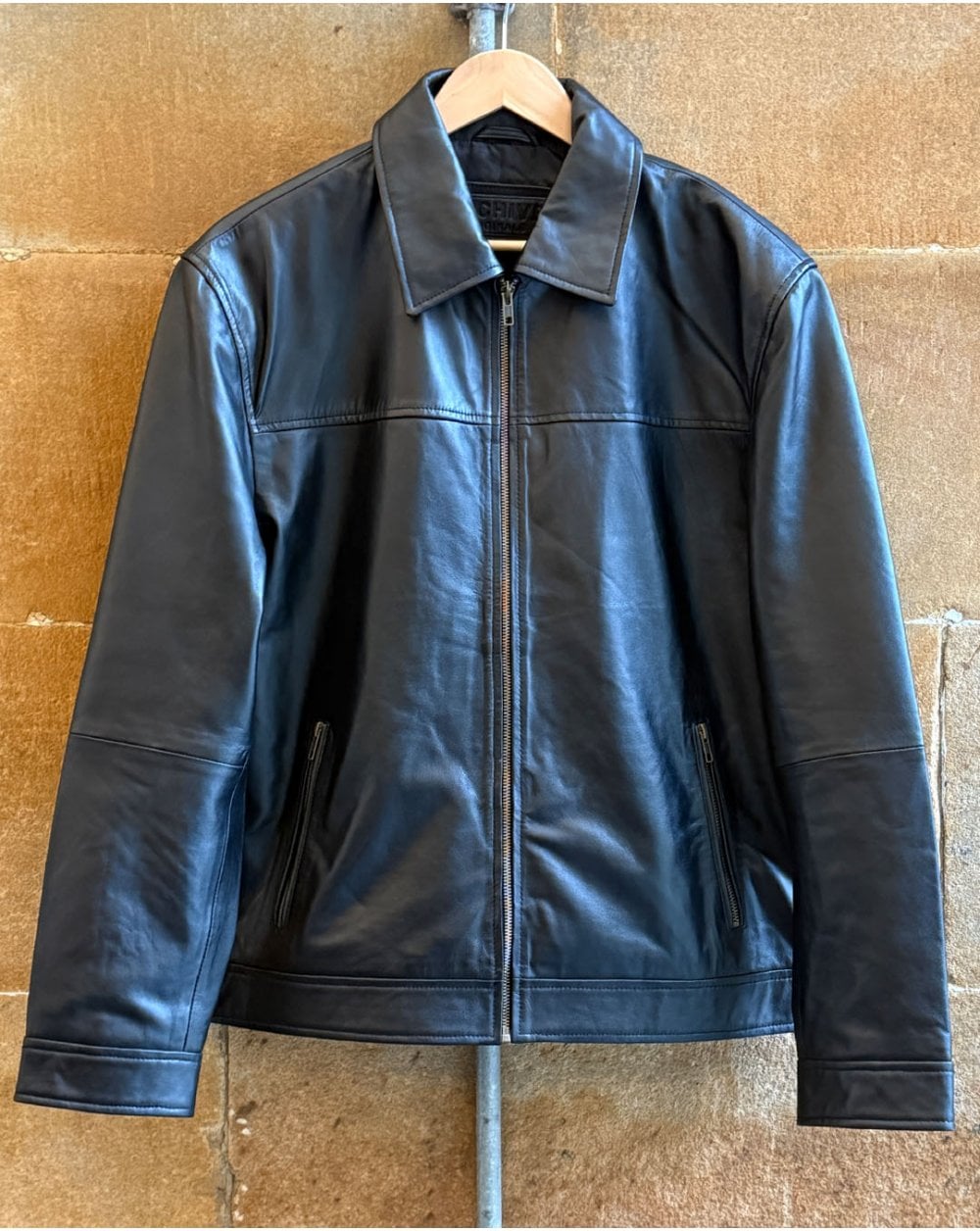 Archive Leathers Lederjacke mit Hemdkragen Schwarz