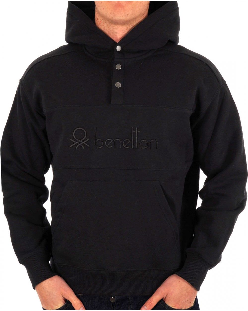Benetton – Schwarzes Kapuzensweatshirt mit großem Logo