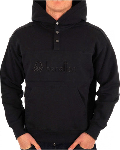 Benetton – Schwarzes Kapuzensweatshirt mit großem Logo