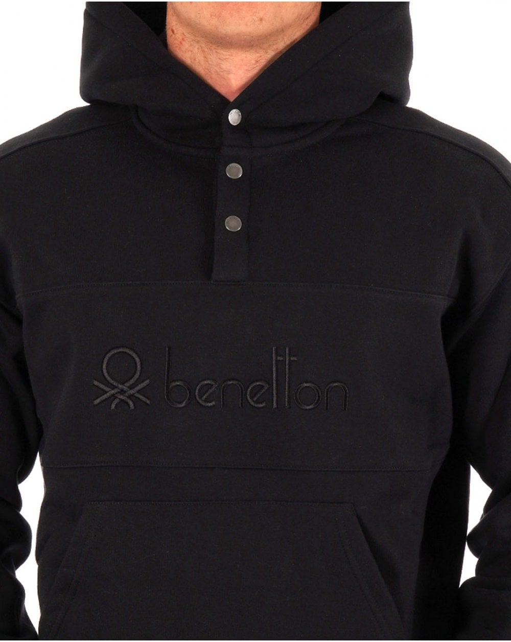 Benetton – Schwarzes Kapuzensweatshirt mit großem Logo