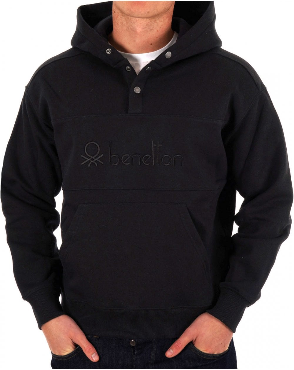 Benetton – Schwarzes Kapuzensweatshirt mit großem Logo