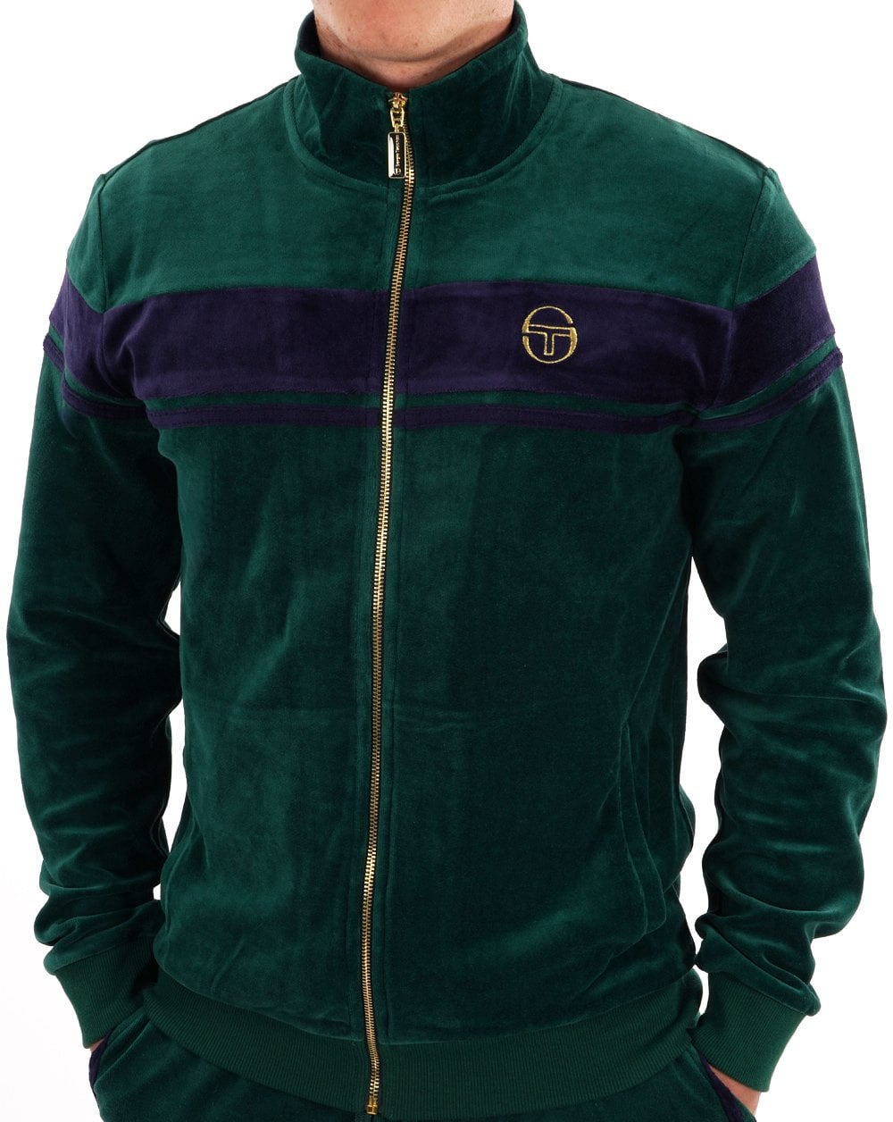 Sergio Tacchini Masters Velours Trainingsjacke Grün / Marineblau