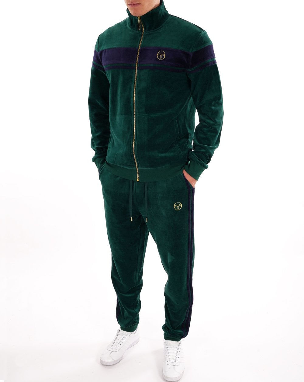 Sergio Tacchini Masters Velours Trainingsjacke Grün / Marineblau