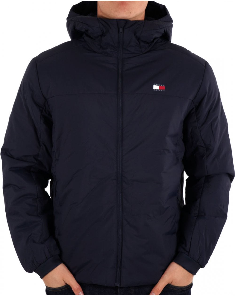 Tommy Jeans – Leichte Kapuzenjacke in Marineblau