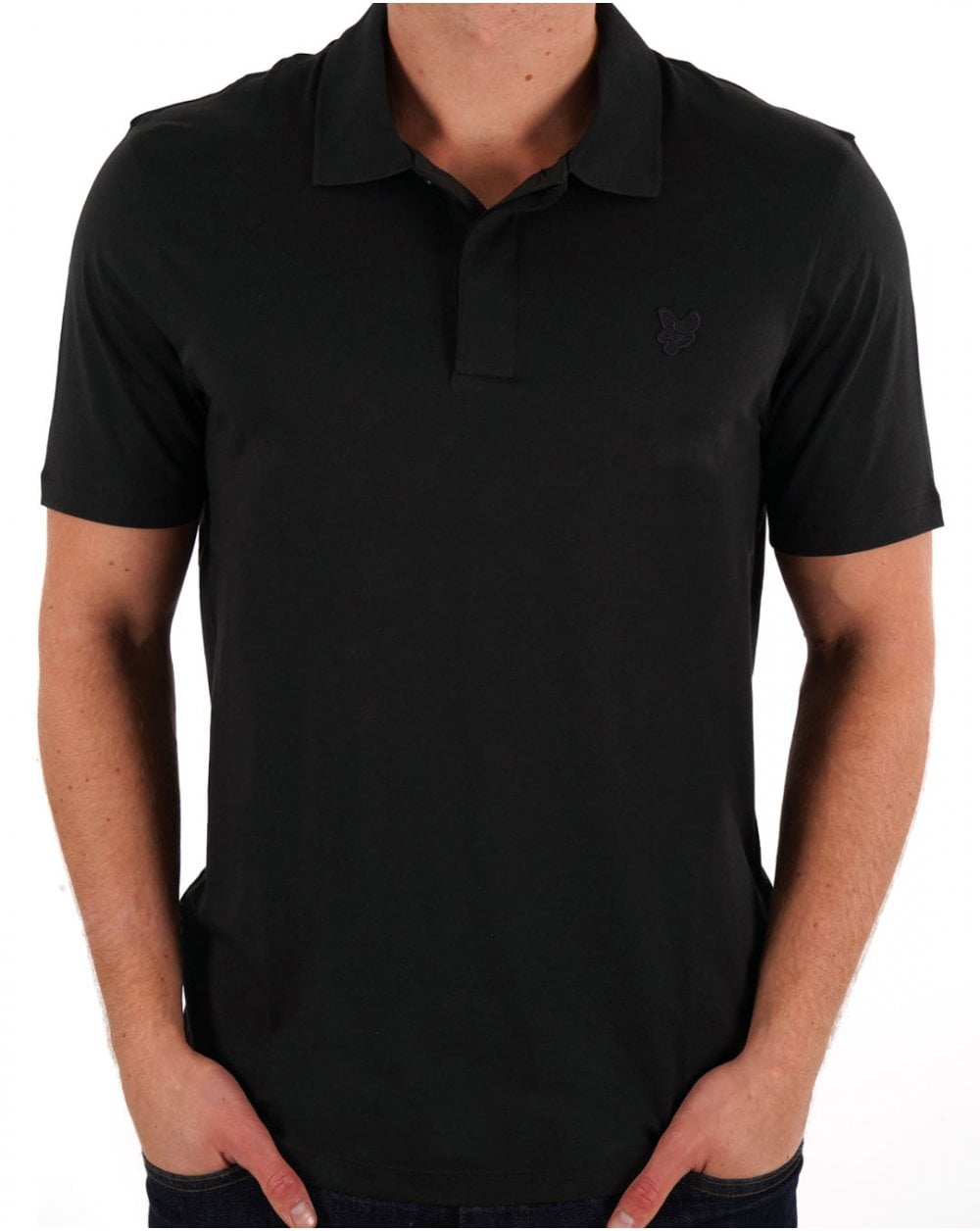 Lyle &amp; Scott Tonal Eagle Poloshirt aus feiner Baumwolle in Schwarz