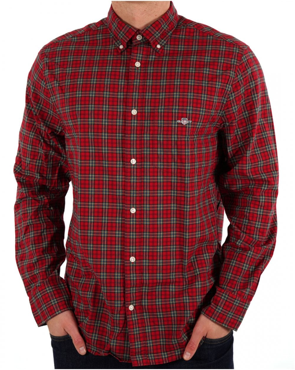 Gant Klassisches Popeline-Tartan-Hemd Rubinrot