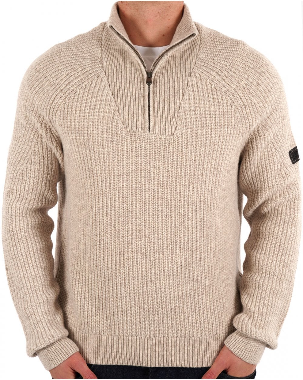 Barbour International – Chester – Trichterstrickpullover in Flüsterweiß