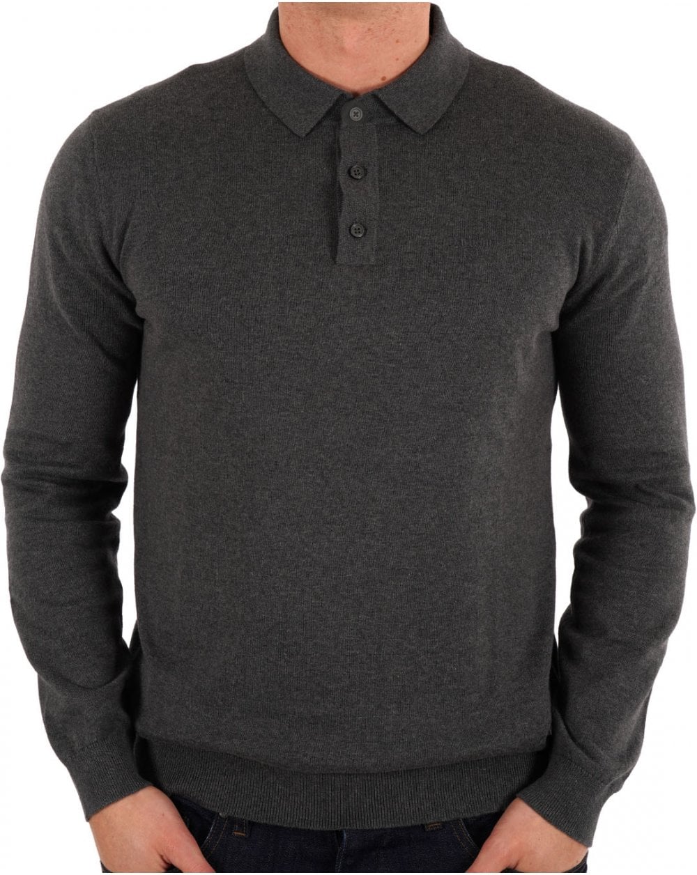 Barbour – Bassington – Gestricktes Langarm-Poloshirt in Anthrazit