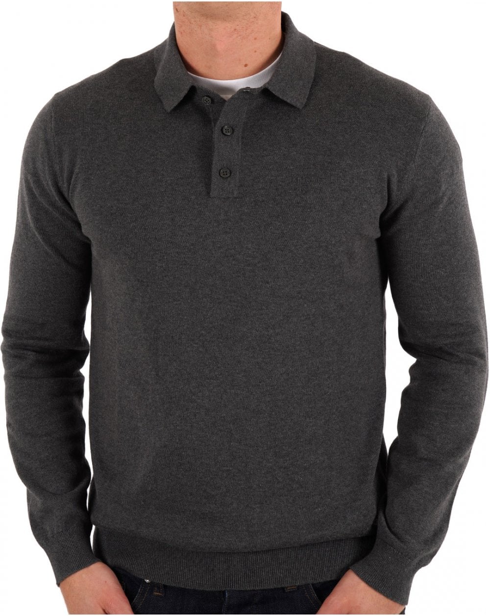 Barbour – Bassington – Gestricktes Langarm-Poloshirt in Anthrazit