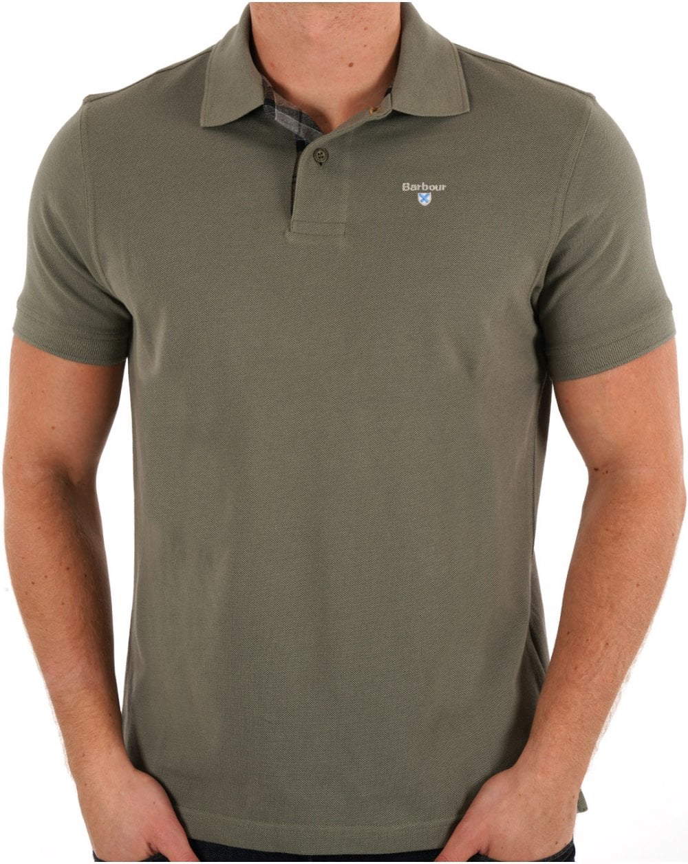 Barbour Tartan Piqué Poloshirt Grün Schiefer