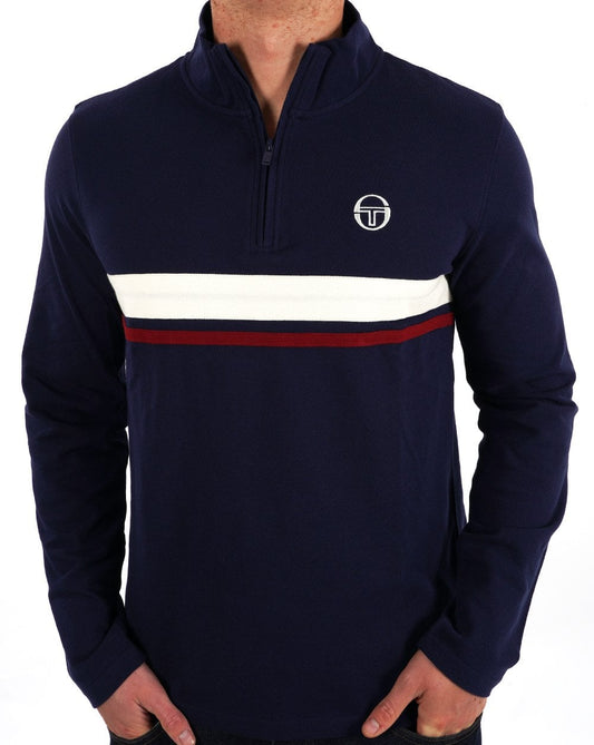 Sergio Tacchini Sergio Tacchini 1/4 Zip Navy – Doppelstreifen
