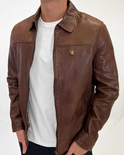 Gabicci Vintage Lederjacke mit Kragen Braun
