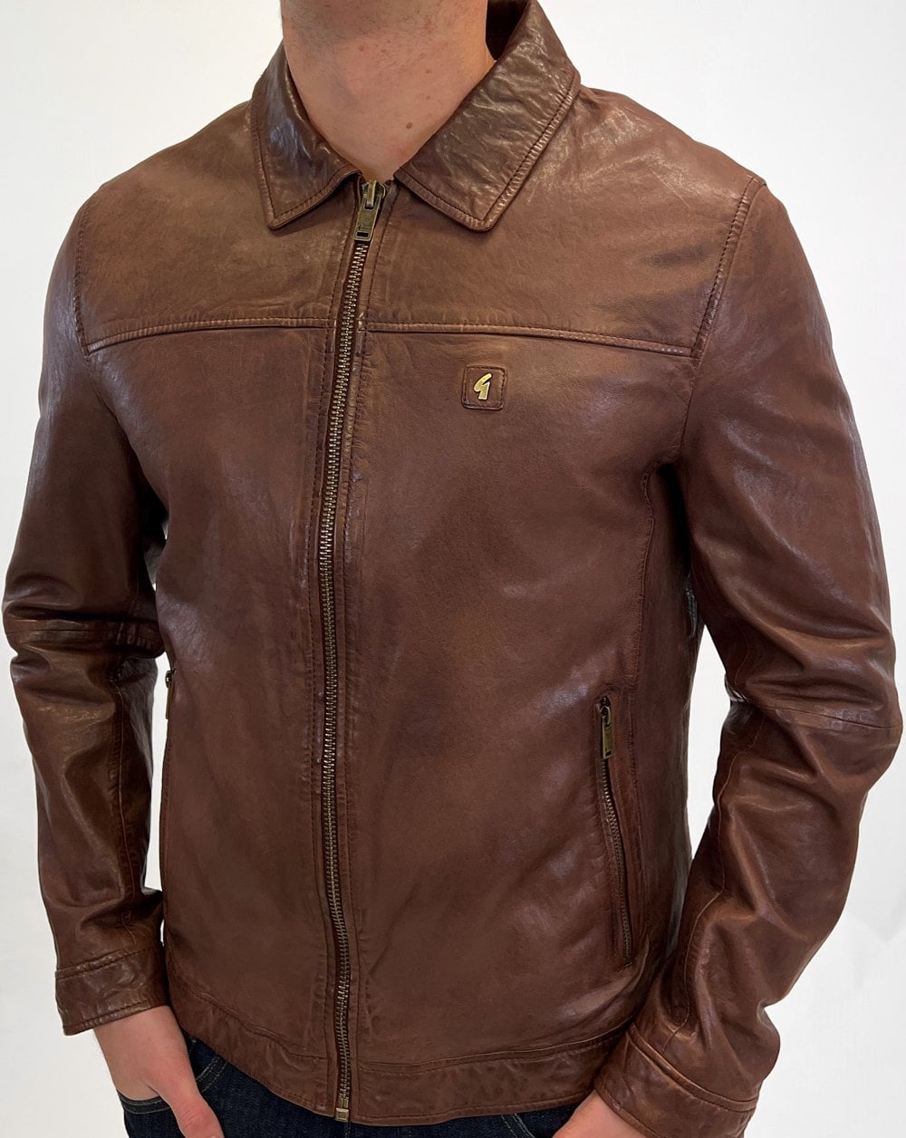 Gabicci Vintage Lederjacke mit Kragen Braun
