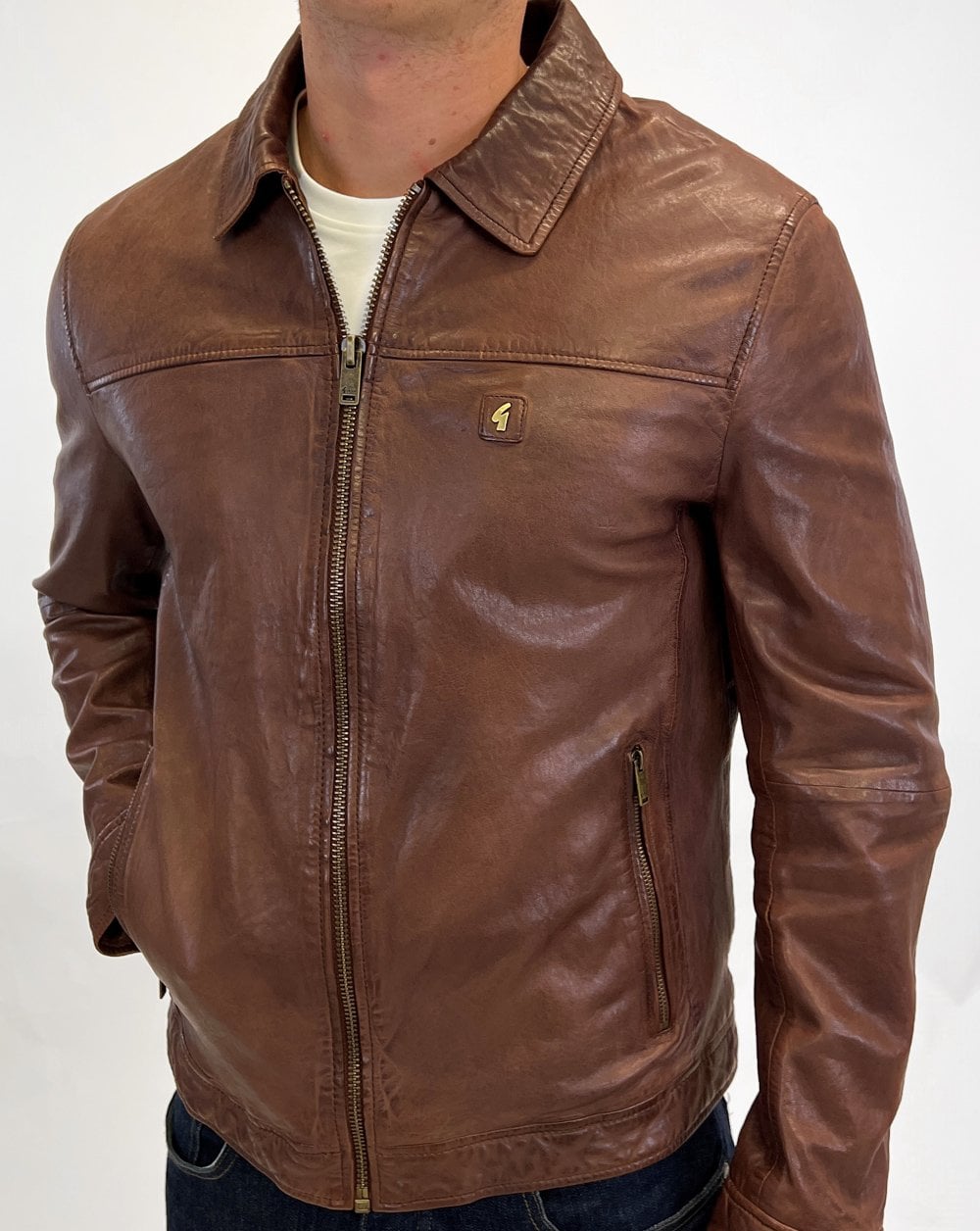 Gabicci Vintage Lederjacke mit Kragen Braun
