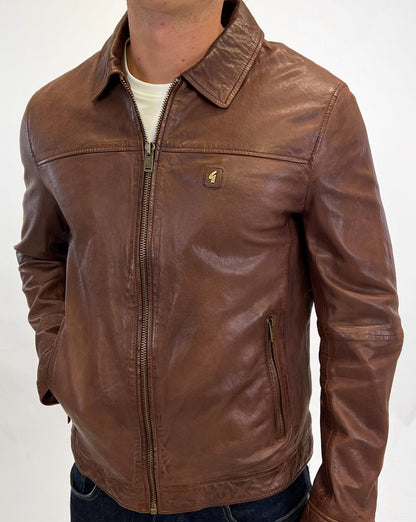 Gabicci Vintage Lederjacke mit Kragen Braun