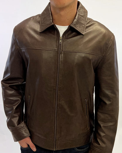 Archive Leathers Lederjacke mit Hemdkragen, Braun