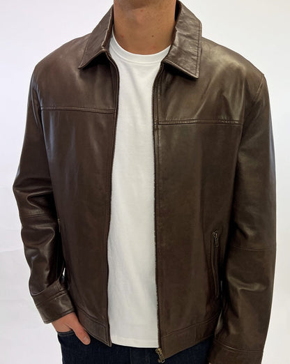 Archive Leathers Lederjacke mit Hemdkragen, Braun