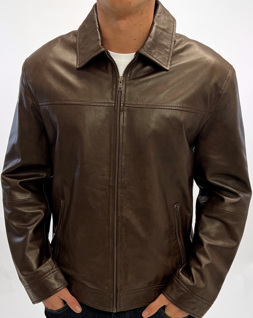 Archive Leathers Lederjacke mit Hemdkragen, Braun