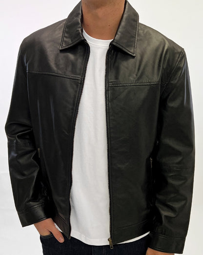 Archive Leathers Lederjacke mit Hemdkragen Schwarz