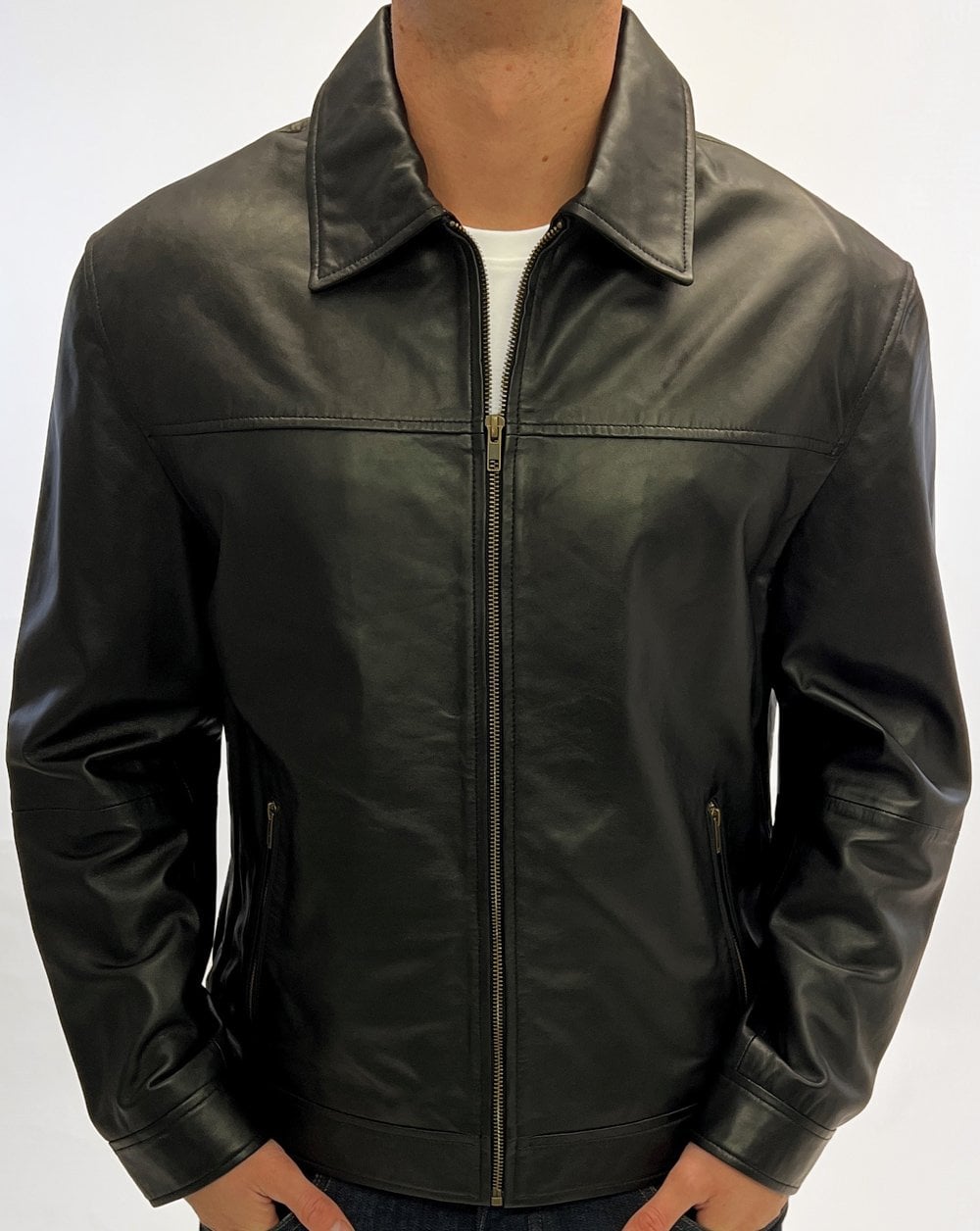 Archive Leathers Lederjacke mit Hemdkragen Schwarz