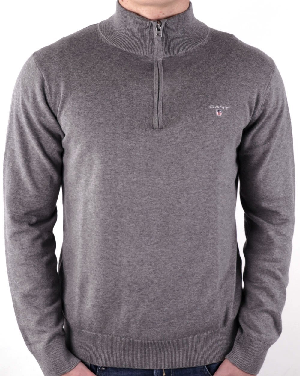 Gant Cotton Half Zip Dunkelgrau Melange