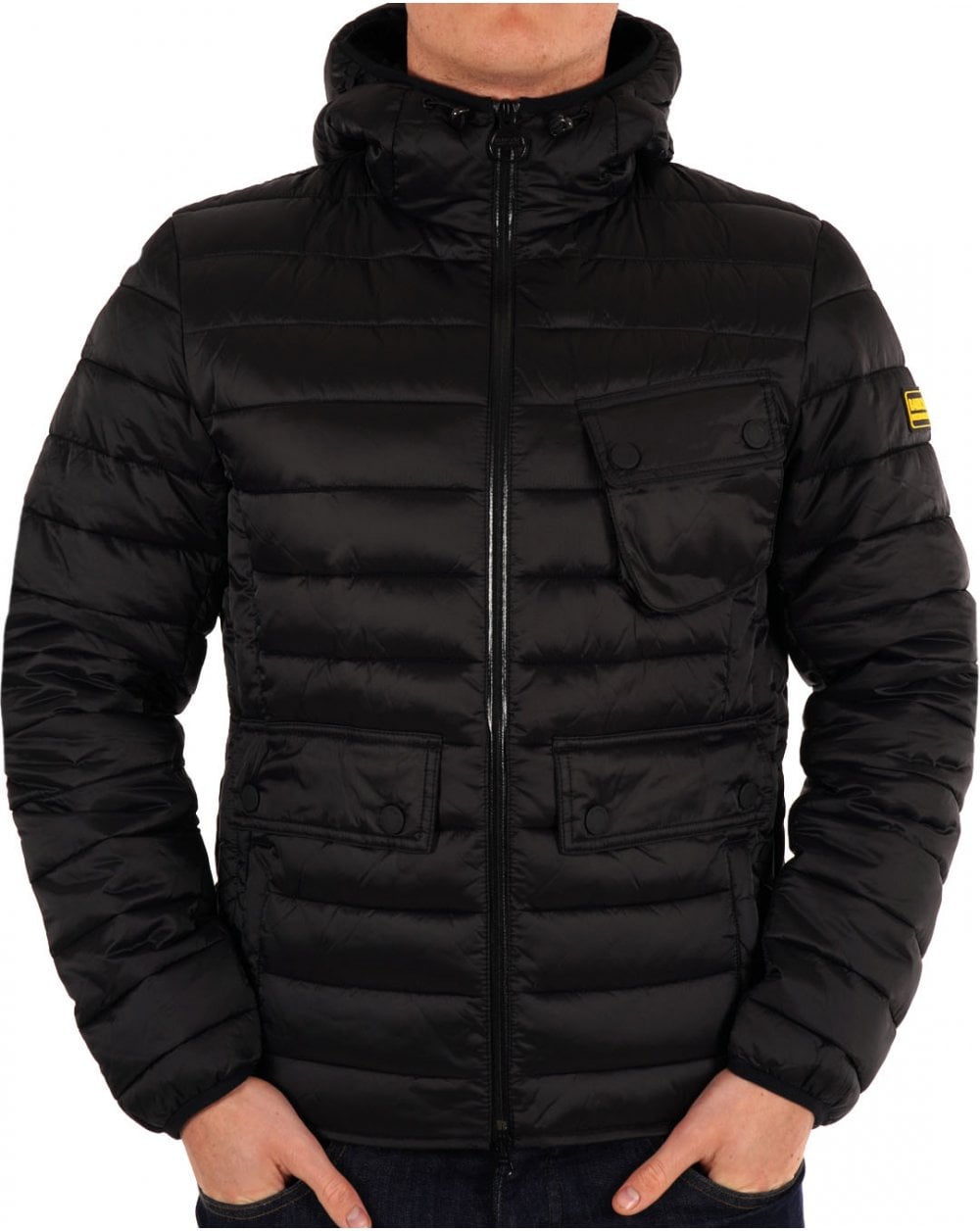 Barbour International Racer Ouston Steppjacke mit Kapuze Schwarz