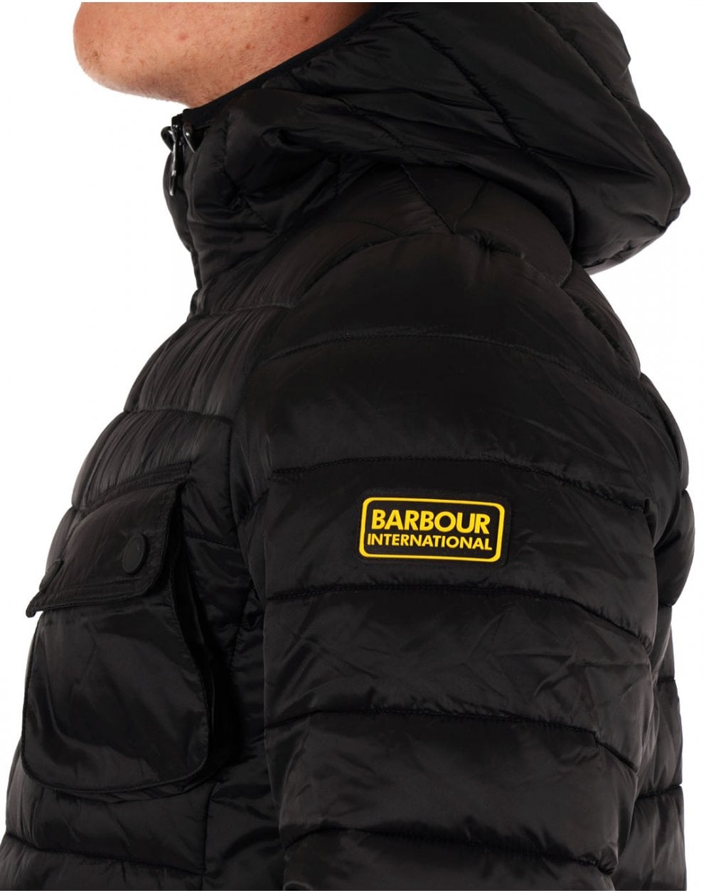 Barbour International Racer Ouston Steppjacke mit Kapuze Schwarz