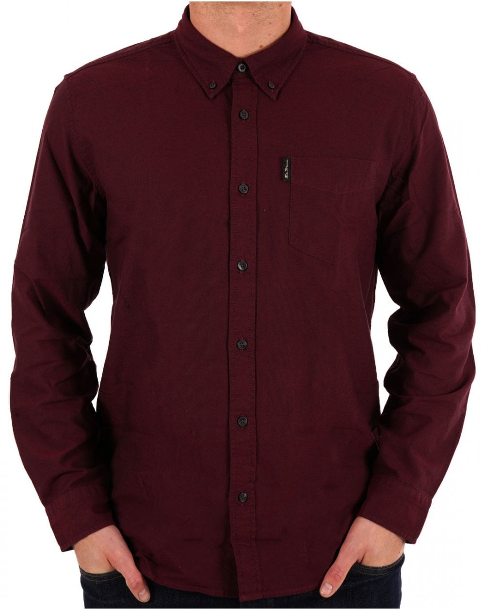 Ben Sherman – Langärmliges Oxford-Hemd in Burgunderrot