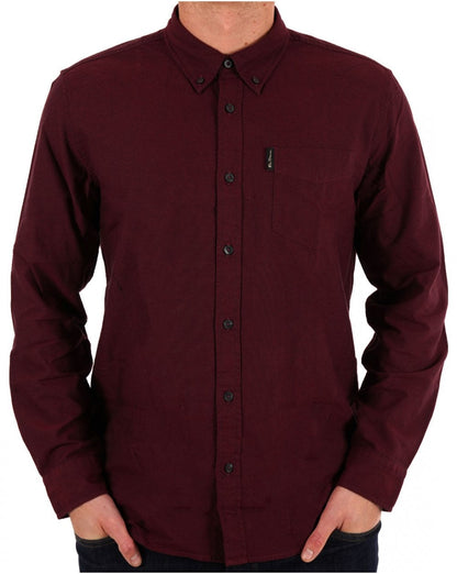 Ben Sherman – Langärmliges Oxford-Hemd in Burgunderrot