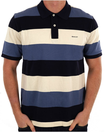 Gant – Blockstreifen-Piqué-Poloshirt in Marineblau