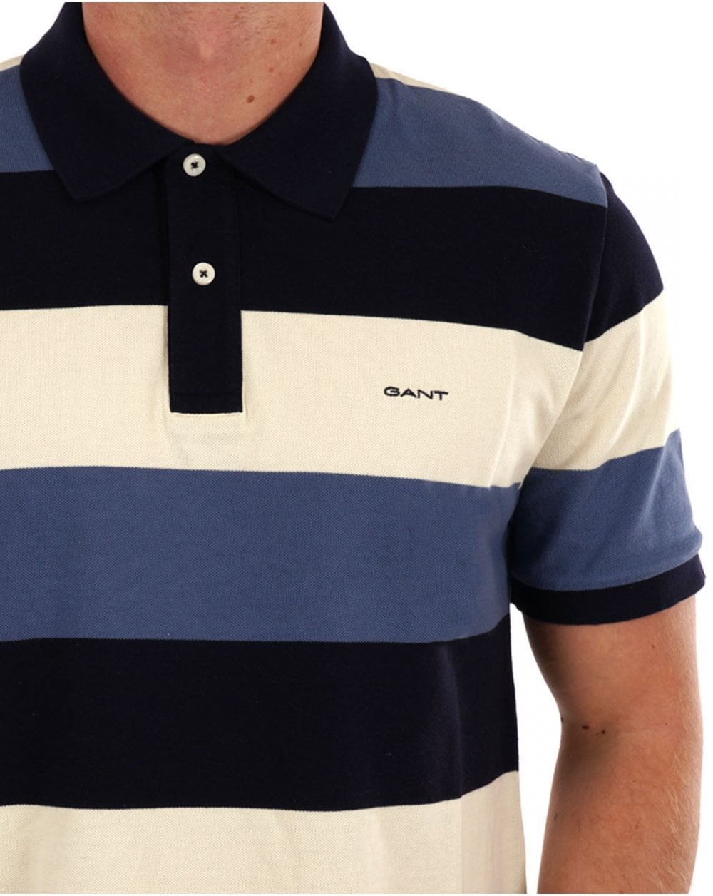 Gant – Blockstreifen-Piqué-Poloshirt in Marineblau