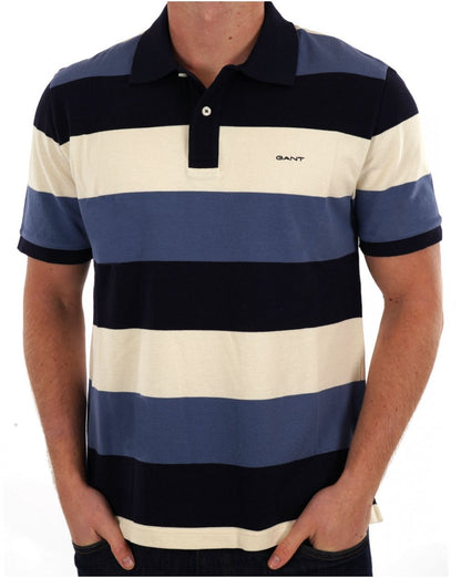 Gant – Blockstreifen-Piqué-Poloshirt in Marineblau