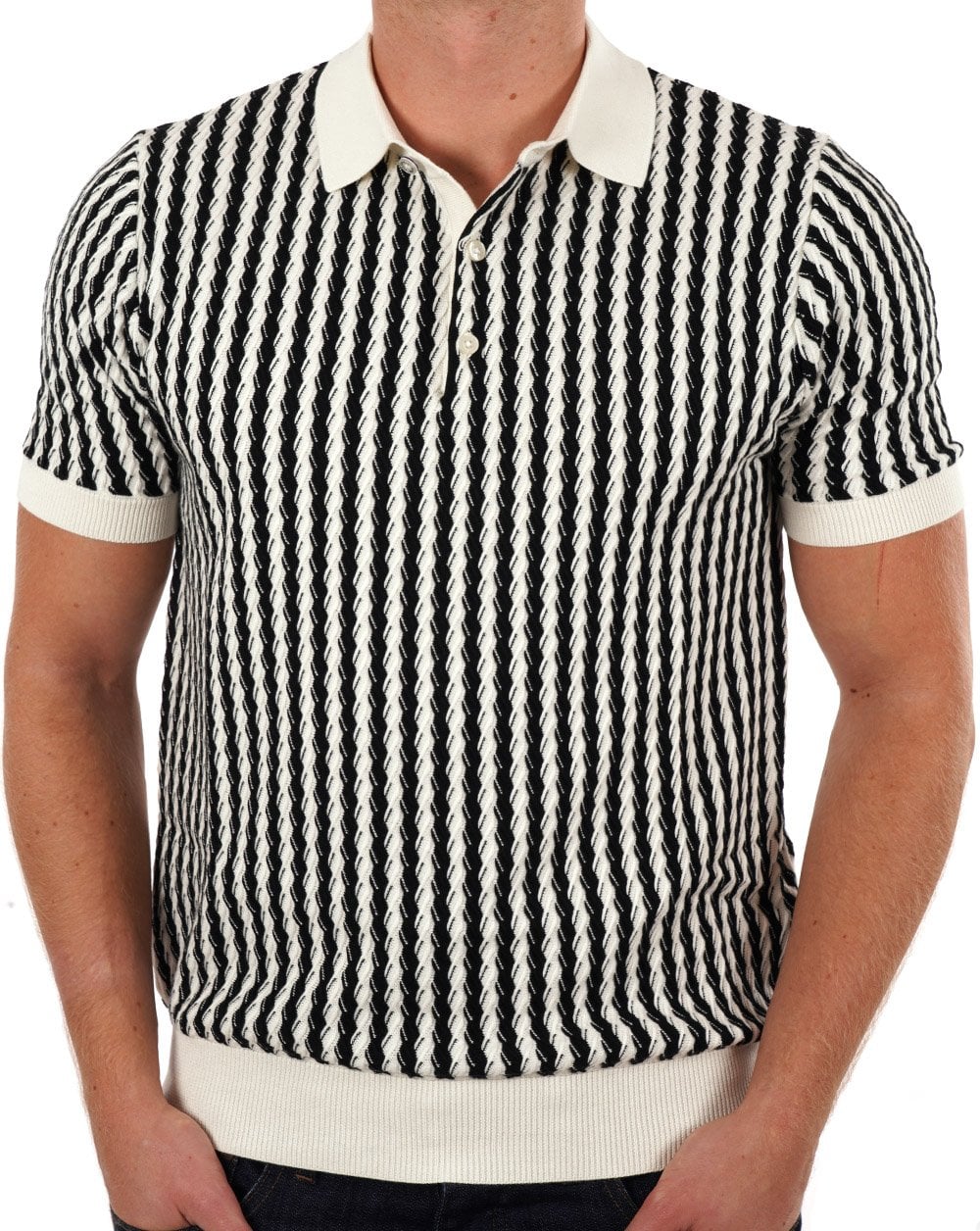 Ben Sherman – Poloshirt mit verdrehter Struktur, Elfenbein
