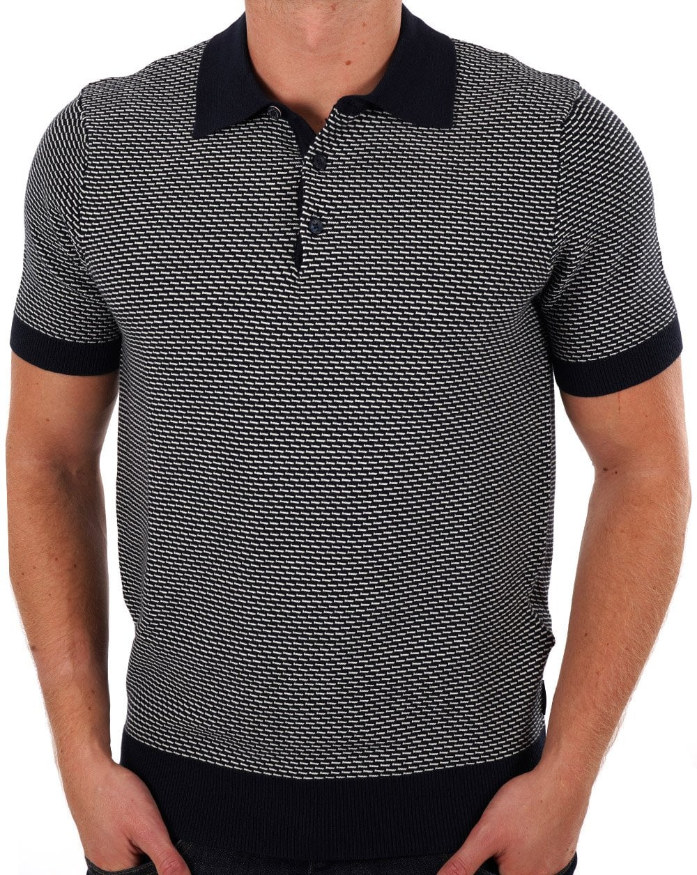 Ben Sherman – Zweifarbiges, strukturiertes Poloshirt in Marineblau