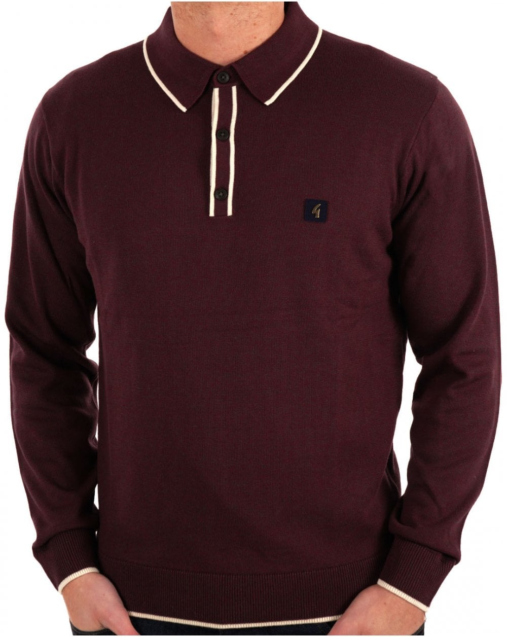 Gabicci Vintage Lineker LS Strickpolo Berry