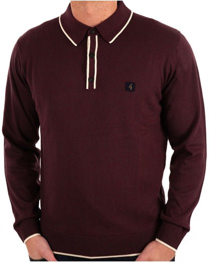Gabicci Vintage Lineker LS Strickpolo Berry