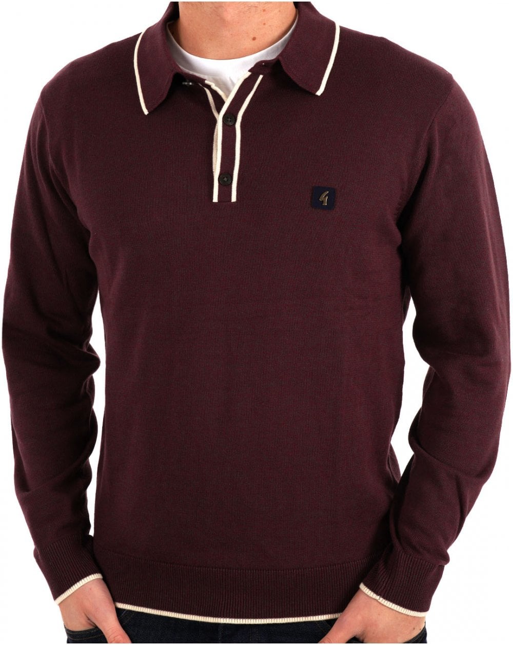 Gabicci Vintage Lineker LS Strickpolo Berry