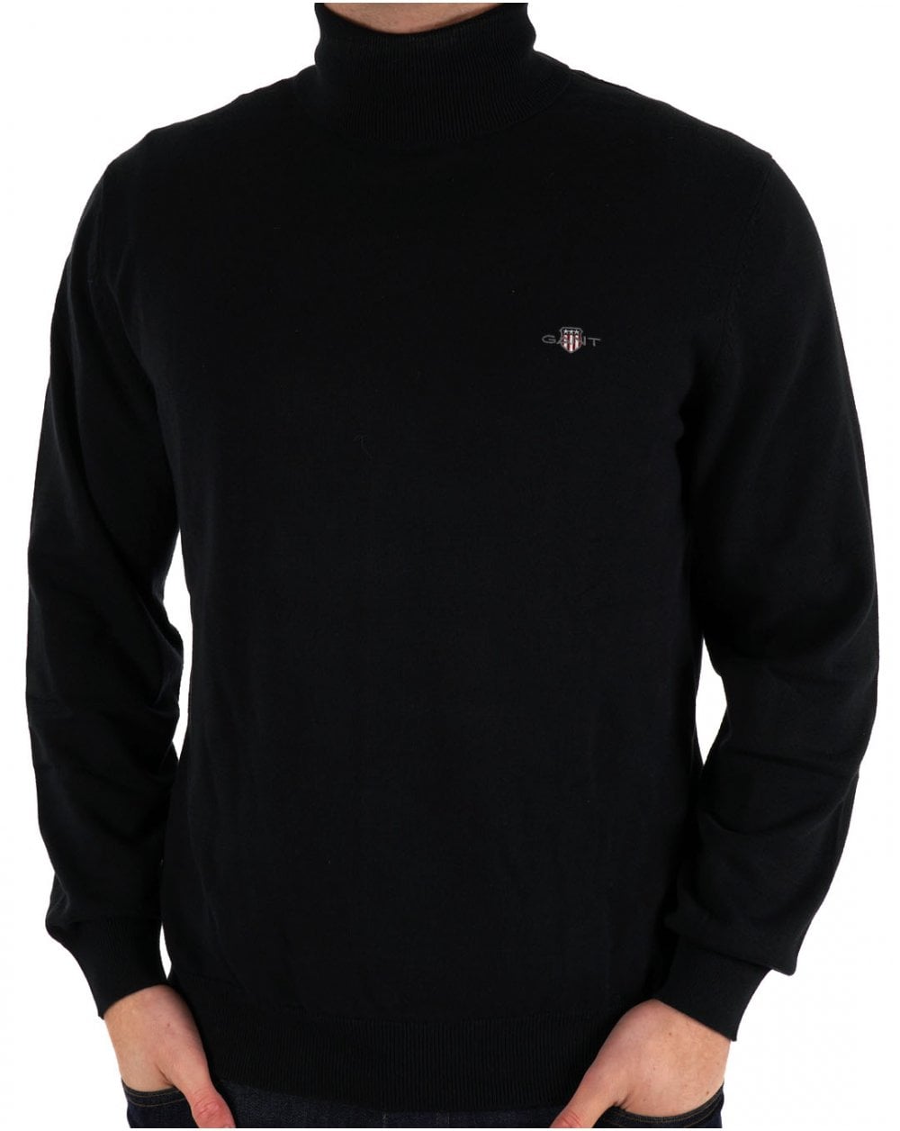 Gant Klassischer Rollkragenpullover aus Baumwolle Schwarz
