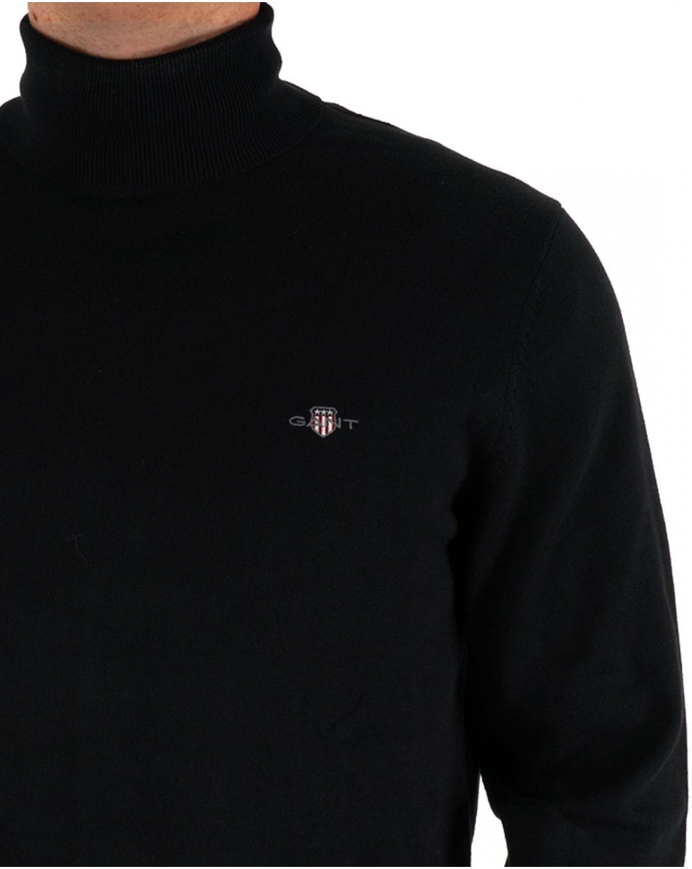 Gant Klassischer Rollkragenpullover aus Baumwolle Schwarz