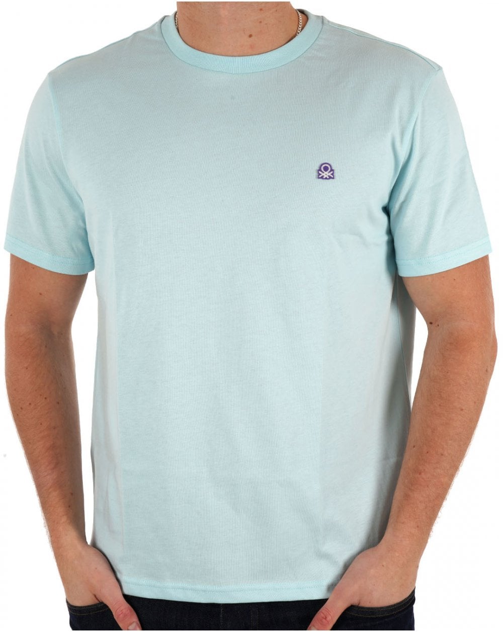 Benetton T-Shirt mit kleinem Logo Himmelblau/Lila