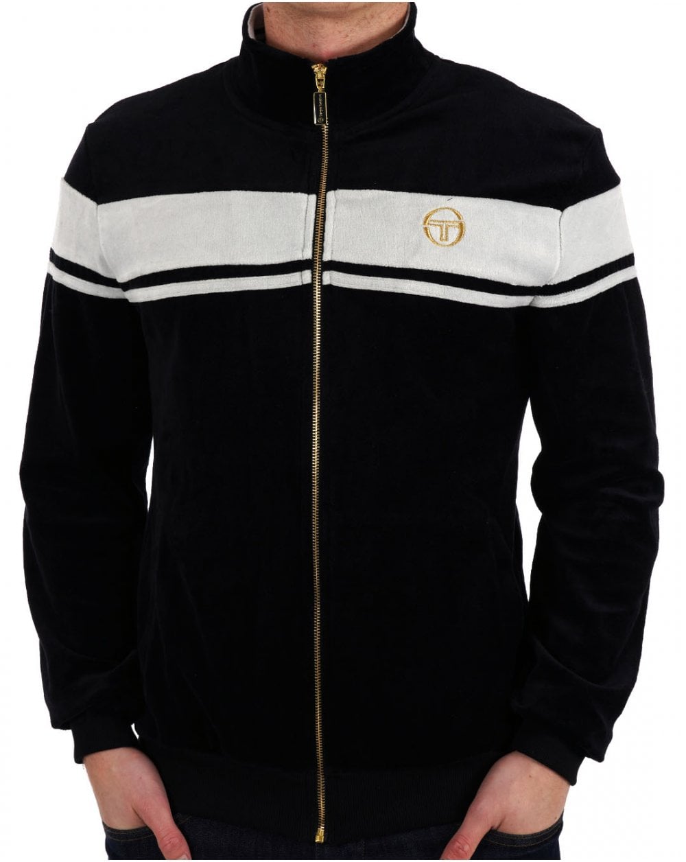 Sergio Tacchini Masters Velours-Trainingsjacke Schwarz – Nebelgrau