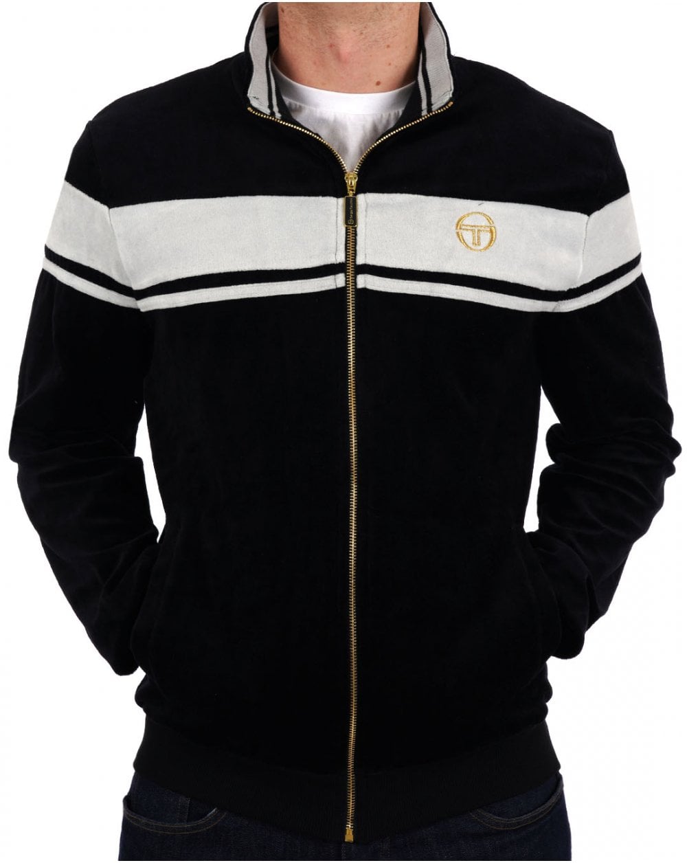 Sergio Tacchini Masters Velours-Trainingsjacke Schwarz – Nebelgrau