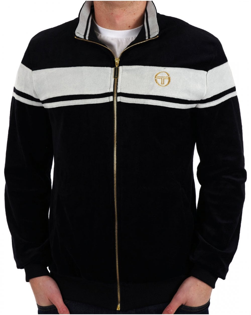 Sergio Tacchini Masters Velours-Trainingsjacke Schwarz – Nebelgrau